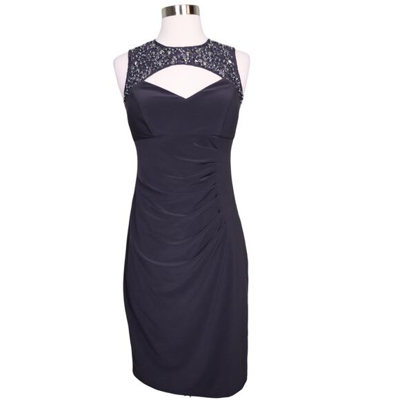 Cache Womens Sequin High Neck Cutout Dress Size 4 Navy Sleeveless Party Formal - Picture 1 of 11